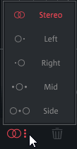 Channel Routing Menu (Kanalzuweisungsmenü) mit Stereo (Stereo), Left (Links), Right (Rechts), Mid (Mitte), Side (Seiten)