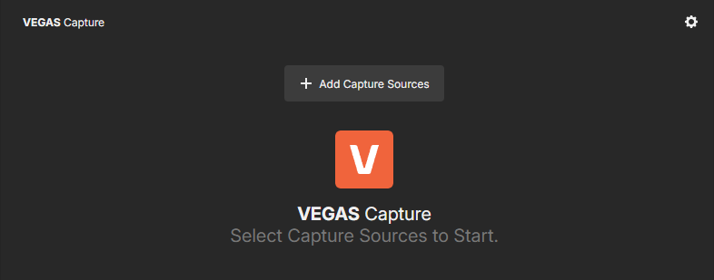 Initial VEGAS Capture window with + Add Capture Sources button