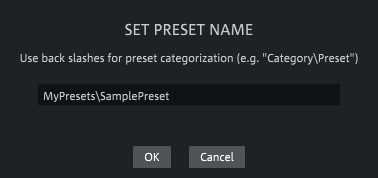 Save preset dialog with category and name