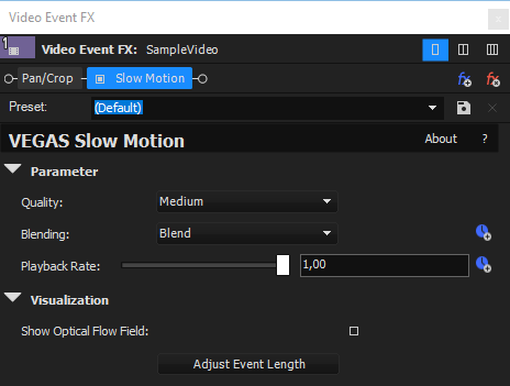 Boîte de dialogue d'effets de ralenti
