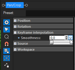 Controle deslizante Smoothness (Suavidade) no plug-in Pan/Crop.